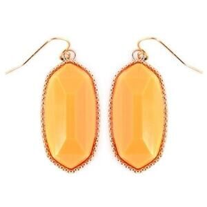 New Boutique Neon Orange Stone Gold Trim Hexagon Dangle Drop Earrings